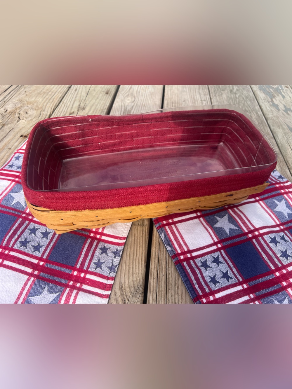 Longaberger 2001 Bread Basket+Plastic Protector+Paprika Red  Liner TABLE BUFFET